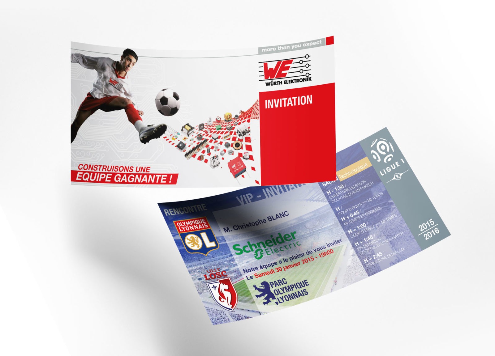 Création et impression de carton invitation Wurth electonik corporate pour match football ligue 1 lyon