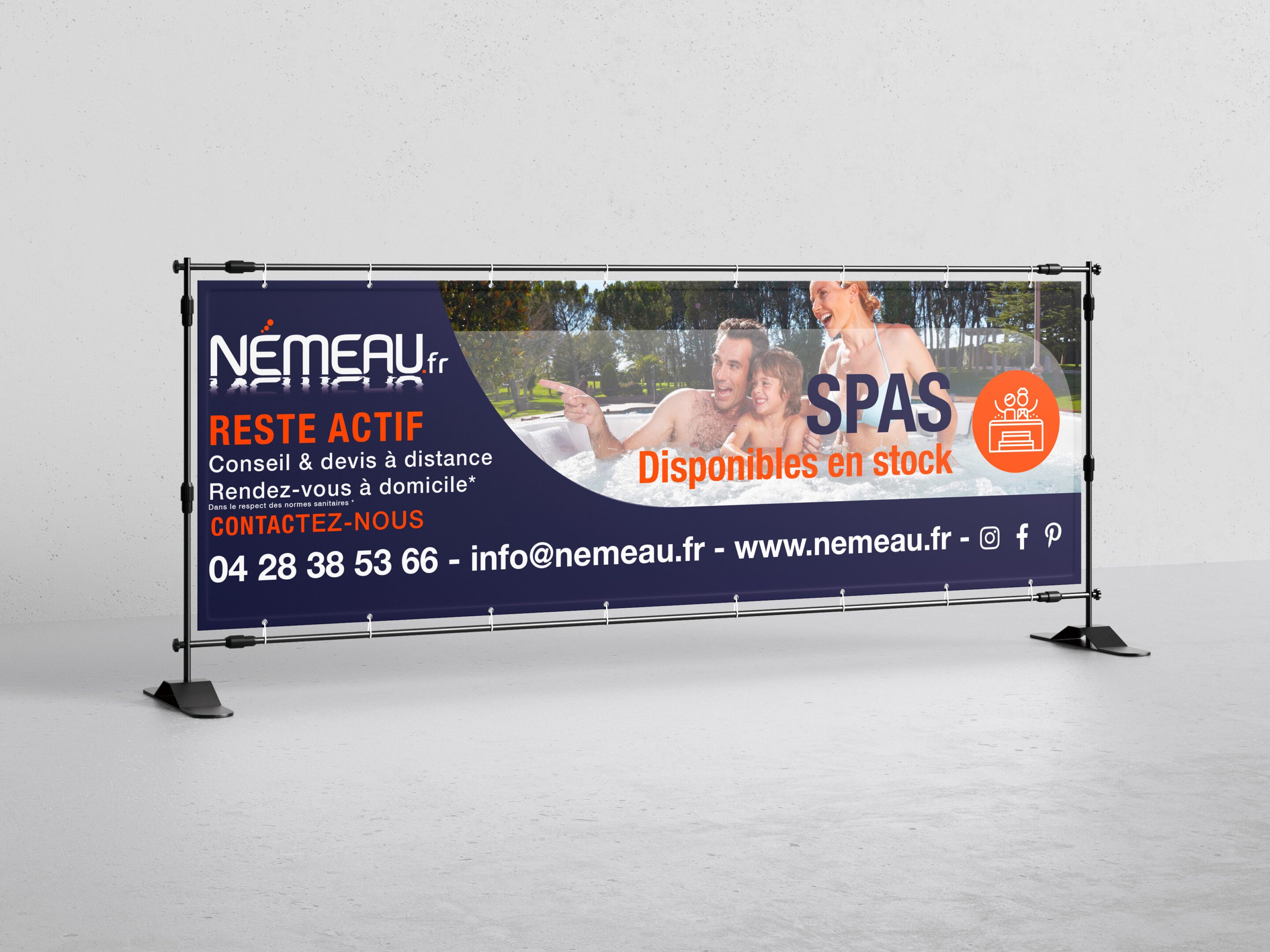 bannière publicitaire NÉMEAU, communication digitale, marketing visuel, identité visuelle, visibilité en ligne, SEO local, Clicher Studio, Savoie